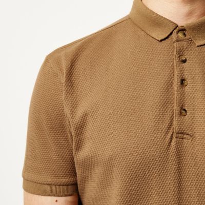 Camel textured slim fit polo shirt